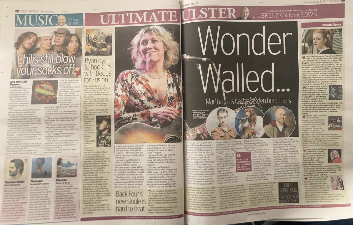Yeah, Ultimate Ulster time again in your @dailymirrorni @DailyMirror @Reach_NI with @openhousefest Walled Garden, @ryanmcmusic & @beogamusic @thebackfourband @Roe_music and a couple of bits that are too small to read here. And, of course, @GarryBushell album reviews!