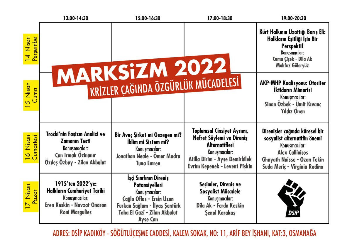 📣 #Marksizm2022 

Solun ve antikapitalistlerin en geniş tartışma platformu Marksizm Günleri 14 Nisan 19.00’da başlıyor.

Savaş ve Krizler Çağında Özgürlük Mücadelesi:
marksist.org/icerik/Genel-E…
