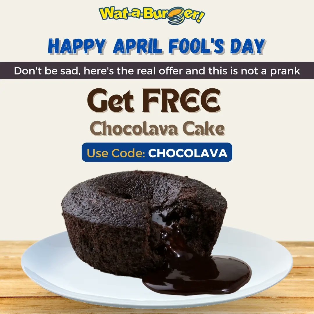Unfortunately we can’t give you 99% off but we have a SWEET deal for you this weekend! 🍫

Get a free choco lava cake by using the code: CHOCOLAVA

This offer is only valid on all orders above ₹150 only on 2nd and 3rd April on wataburger.dotpe.in