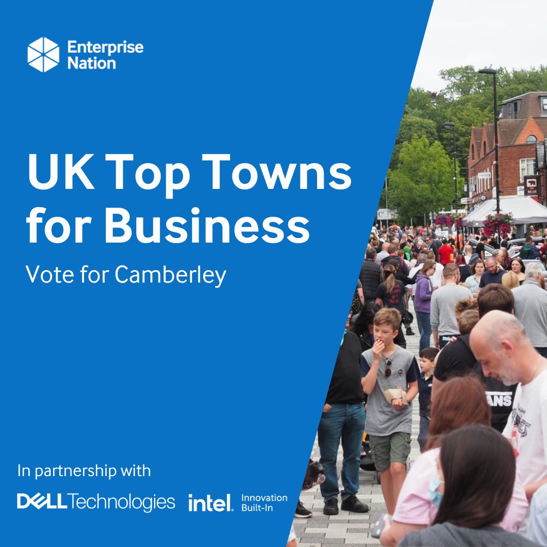 Surreyheath's tweet photo. Camberley is a finalist for the UK’s Top Towns for Business by @e_nation and @DellUK. 😀👏

Vote for Camberley to win by 17 April and you will also be entered into a prize draw to win a £200 Not on The High Street voucher. 

Vote here: https://t.co/DdThMzmmDo 

@LoveCamberley https://t.co/bA4zLd4lWm