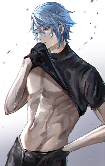 普段はタオルだけど、誰も居ないと服で汗ふく綾人さん…
 #原神 #Ayato #神里綾人 