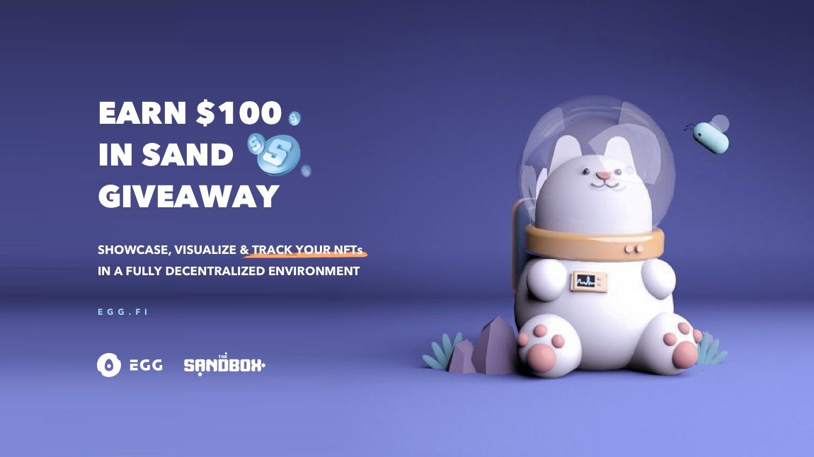 FlyDropCourse's tweet photo. 🛸🎉 METAVERSE GIVEAWAY | EARN $100 SAND 🎉🛸 

Participate:
👉 #RT
👉 #Follow @eggfi and @TheSandboxGame
👉 #Tag friends in a comment

🕒 1 winner will be selected on 06 APR 2022

🍀 Multiply your chances to win: https://t.co/kvU0YBxLKG

#NFTGiveaway #NFT #CNFT #NFTCommunity #ad https://t.co/YIGJiN9acW