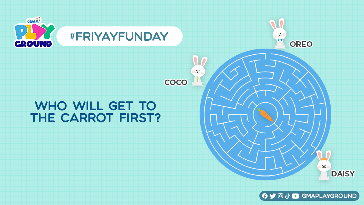GMAPlayground's tweet photo. Sino kina Oreo, Daisy, at Coco ang unang makakarating para makuha ang carrot? ๐๐ฅ
#FriYayFunDay #GMAPlayground https://t.co/LH1OafwmnN