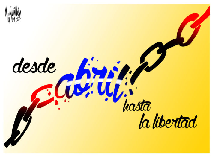 ¡La lucha sigue! Conmemoramos el mes más hermoso para los nicaragüenses que queremos un cambio, que amamos la libertad y batallamos por el retorno de la democracia. Sigamos rompiendo las cadenas a como lo gráfica <a href="/guillencartoons/">Manuel Guillen</a>.