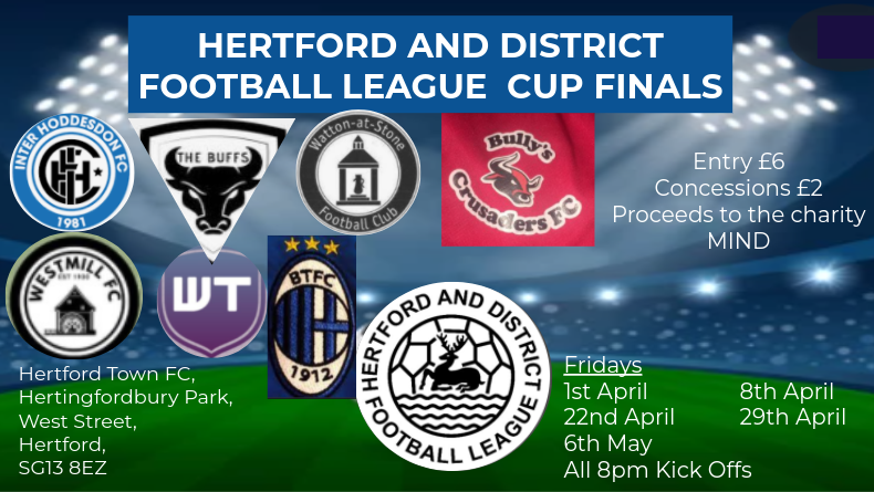HADFL_Committee's tweet photo. Friday 8th April

🏆 Premier Division Cup FINAL
📌 @HertfordTownFC 
⏲️ 8pm KO
@Westmill_FC v @buffs_fc https://t.co/6FEkOrqIgs