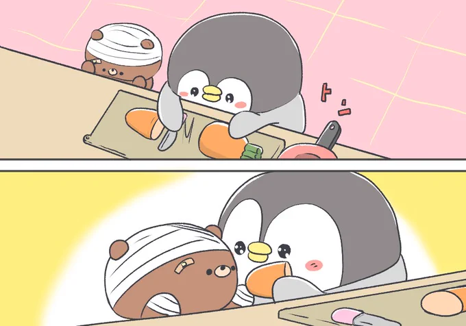 ママごとをするペンギン 