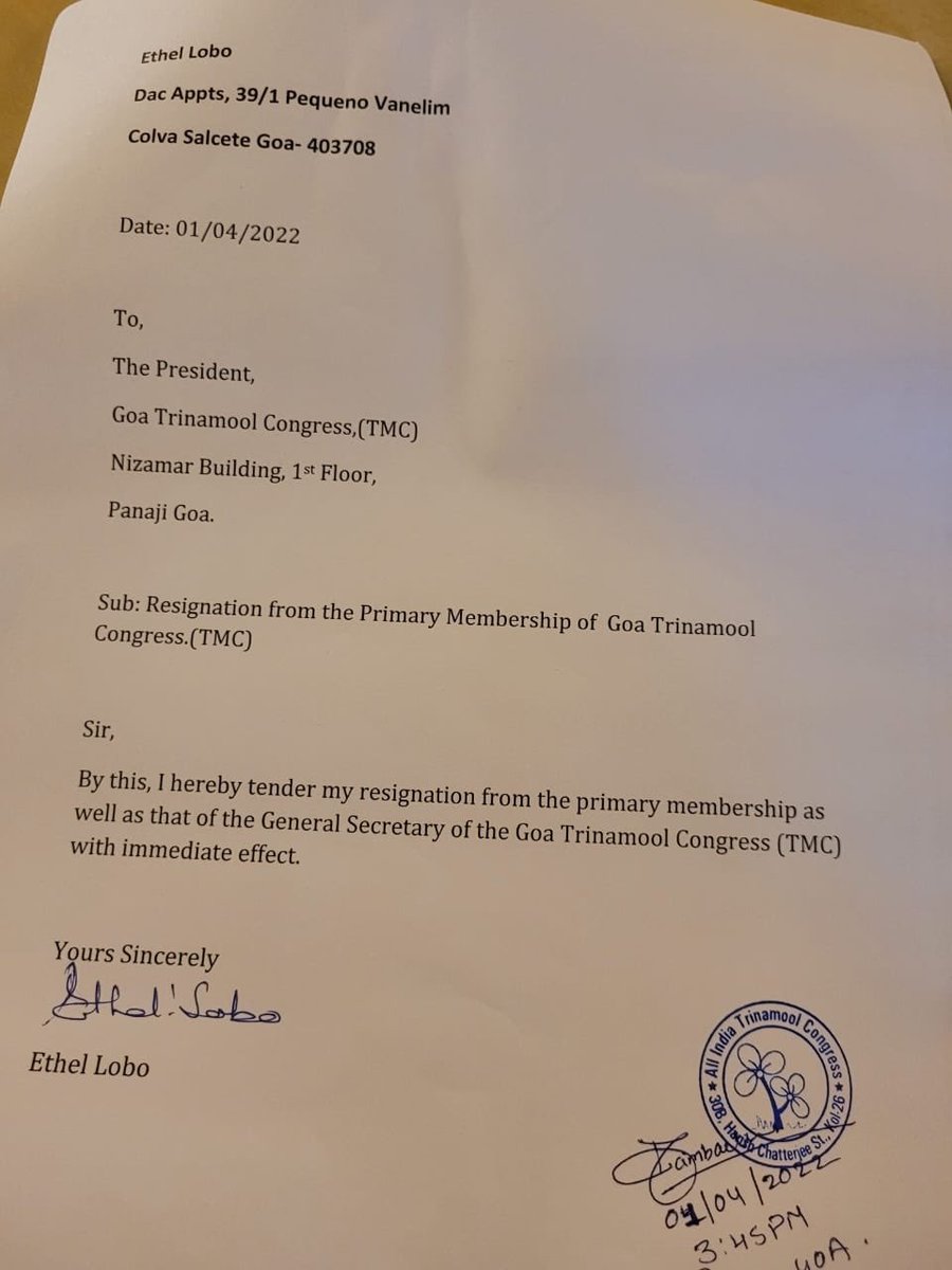 SreyashiDey's tweet photo. #TMC’s Ethel Lobo quits the party weeks after #GoaPolls.
Lobo was associated with the #Congress for over 30 years and joined the TMC in November last year. https://t.co/U1BPewpucZ