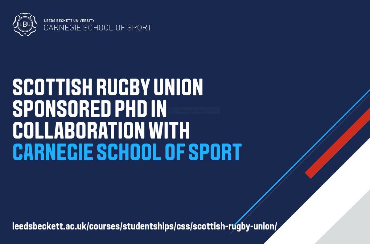 We are delighted to invite applications for an exciting opportunity to complete a funded PhD with <a href="/leedsbeckett/">Leeds Beckett</a> and <a href="/Scotlandteam/">Scottish Rugby</a> 

Title: The holistic physical performance development of elite international Rugby Union players

Details: leedsbeckett.ac.uk/courses/studen…