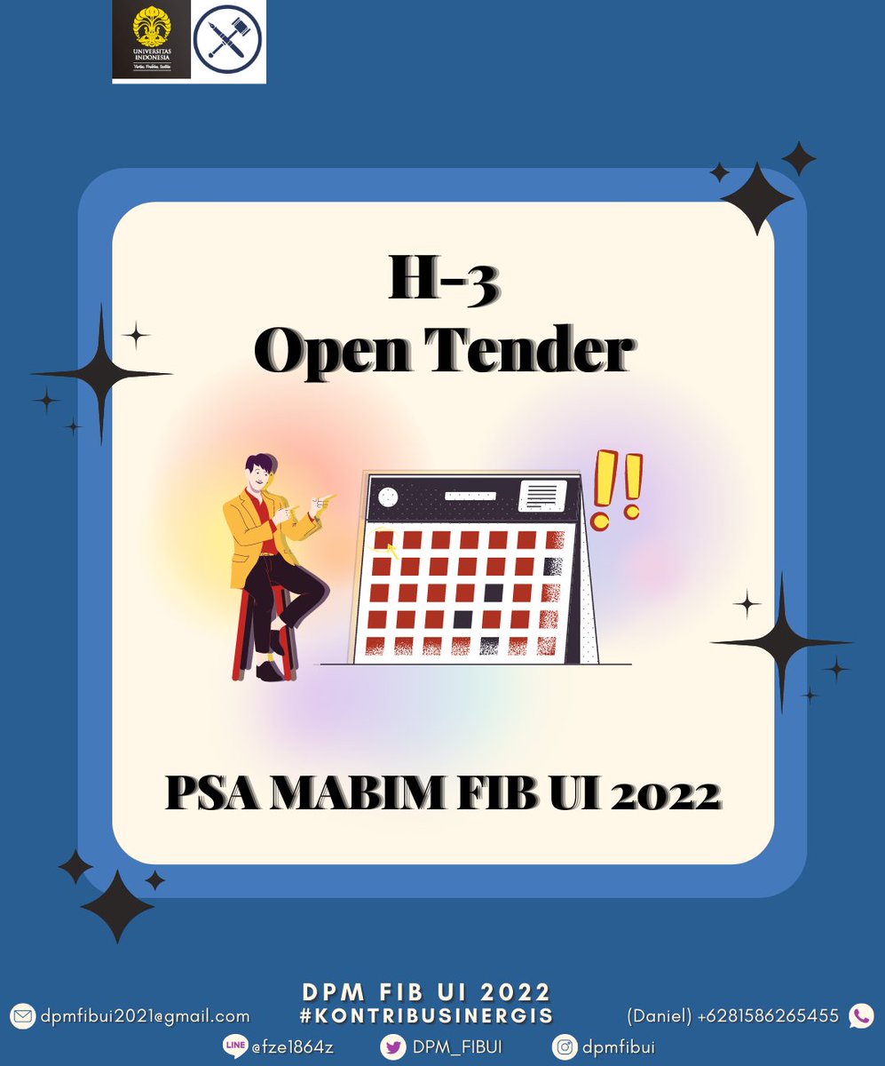DPM_FIBUI's tweet photo. 🔉H-3 OPEN TENDER PSA MABIM 2022🔉

Halo, KM FIB UI!

Open Tender PSA Mabim 2022 tinggal 3 HARI lagi!!

Iya 3 HARI lagi dan bagi kalian yang berminat jadi pengurus tahun ini jangan lupa untuk mempersiapkan diri yaa‼️ https://t.co/f5QkOBdPzH