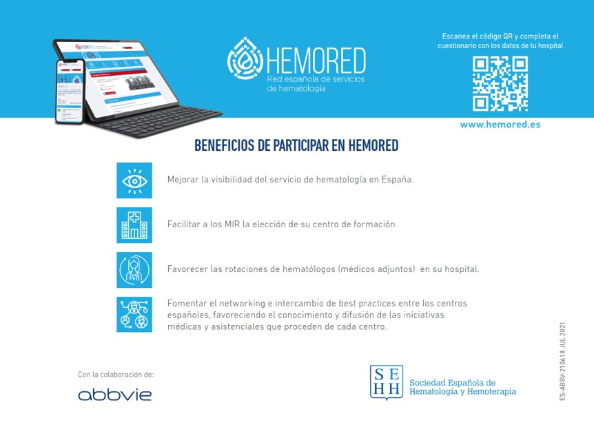 sehh_es's tweet photo. #HEMORED es la primera plataforma que permite a los profesionales sanitarios consultar los hospitales con servicio de #Hematología:
👉Date de alta en https://t.co/wt2KP520Bk 
Introduce tu código y completa el formulario
Información en hemored@sehh.es
Colaboración de @AbbVie_ES https://t.co/4Wqt46xPda