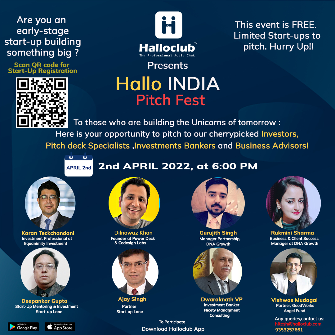 halloclub's tweet photo. Are you a startup looking to raise funds?
Participate in #HalloIndiaPitchFest hosted by #Halloclub and get exposed to a set of elite Business Advisories Angel Investor, VCs, Mentors, etc. Fill out the form to register: https://t.co/WWG1b6tmrB
#startup #pitching #funding https://t.co/5OTrbXoOFx