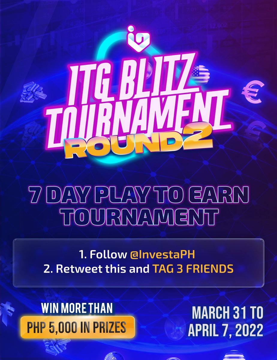 We have a FREE Play-To-Earn Tournament on ITG with more than PHP5,000 in prizes!

Help spread the word by following these steps and we'll be giving away PHP500 to 3 random retweeters 

1. Follow @InvestaPH 
2. Retweet this and tag 3 friends

Play ITG here: investagrams.com/grounds