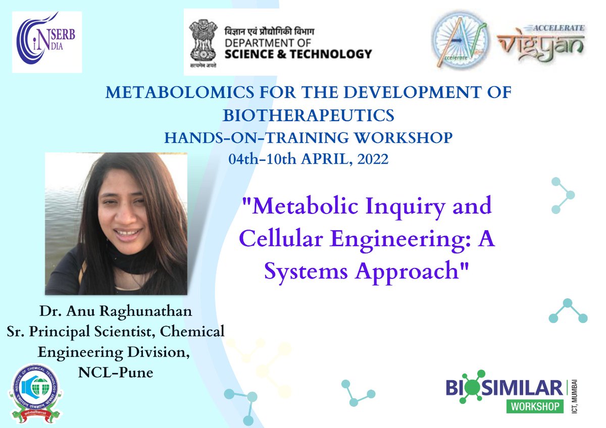 Welcome Dr Anu Raghunathan our speaker of the METABOLOMICS FOR DEVELOPMENT OF BIO-THERAPEUTICS-HANDS-ON-TRAINING WORKSHOP

#metabolomics #education #biosimilars #technology #dst #scienceandtechnology #research #development #cellengineering #lifesciences #sciencecommunication