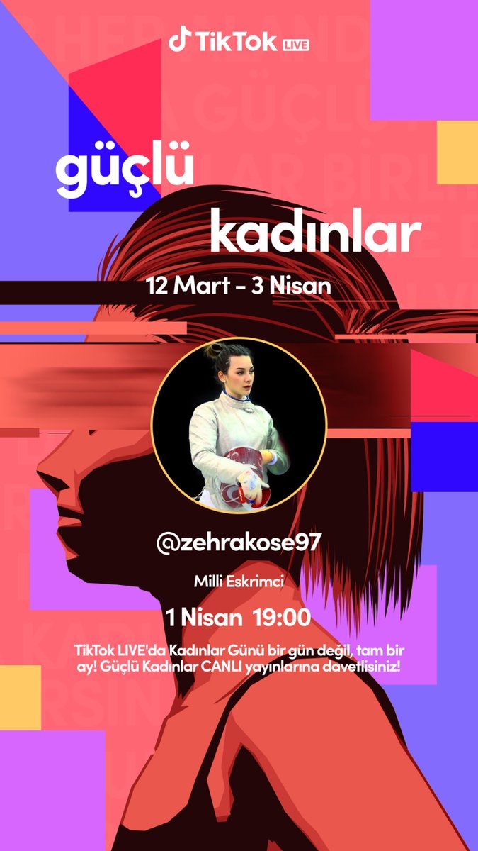 kagmediasports's tweet photo. Tiktok Türkiye'nin düzenlediği Güçlü Kadınlar canlı yayın etkinliğinin 1 Nisan 2022 | 19.00 - 20.00 - 21.00 seanslarında sırasıyla sporcularımız Zehra Köse, Nazlı Savranbaşı ve Nida Eliz Üstündağ yer alacak.

@ZehraKose97 
@NSavranbas 
@NidaEliz https://t.co/0UcZ0wEKa0