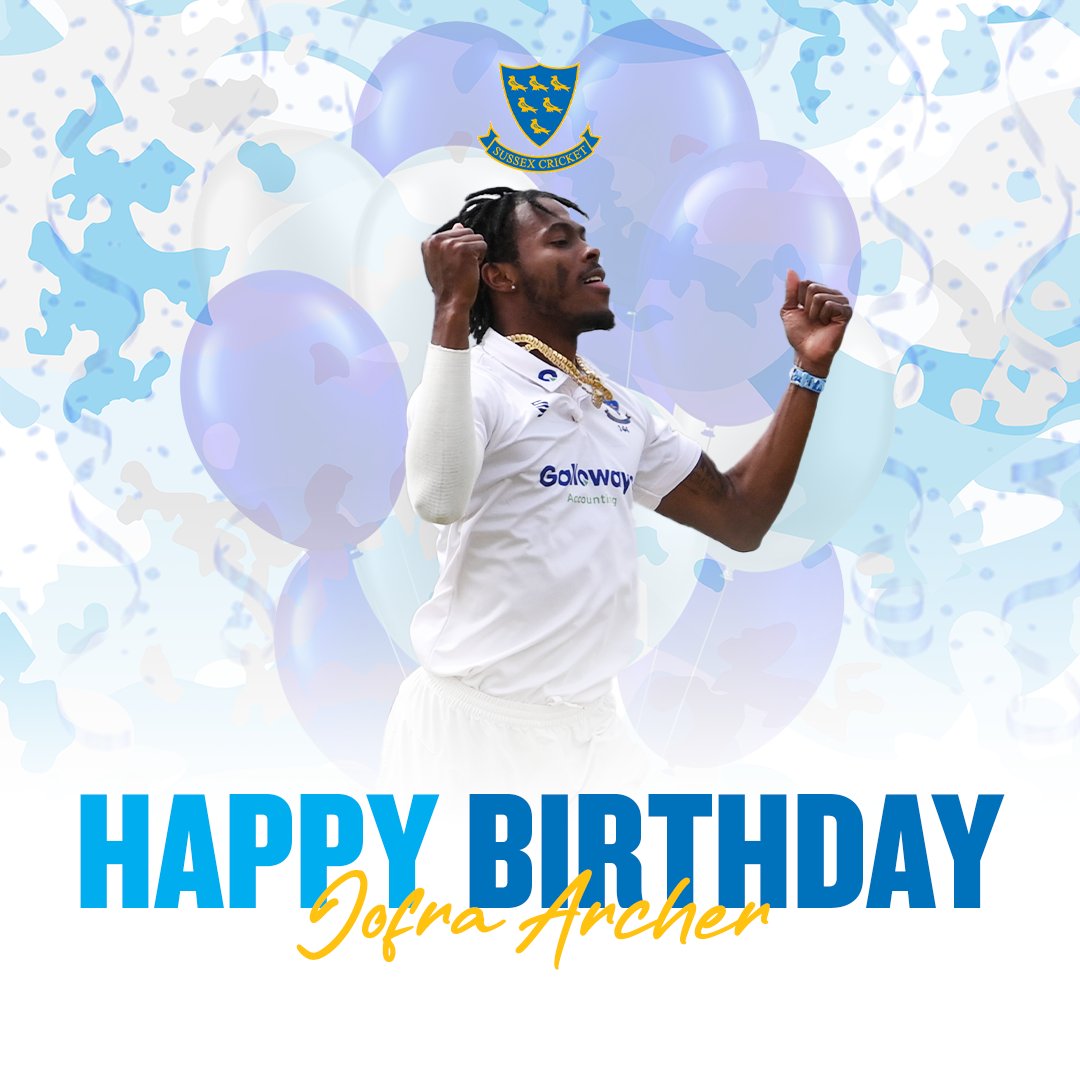 SussexCCC's tweet photo. Happy birthday, @JofraArcher.🎉

Join us in wishing Jof a great day. 💫 https://t.co/EQ5SMZpGvn