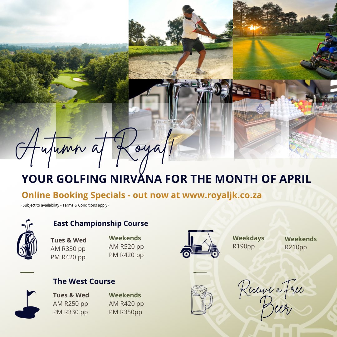 Your golfing nirvana for the month of April awaits! Online booking specials - Out now at royaljk.co.za ⛳️