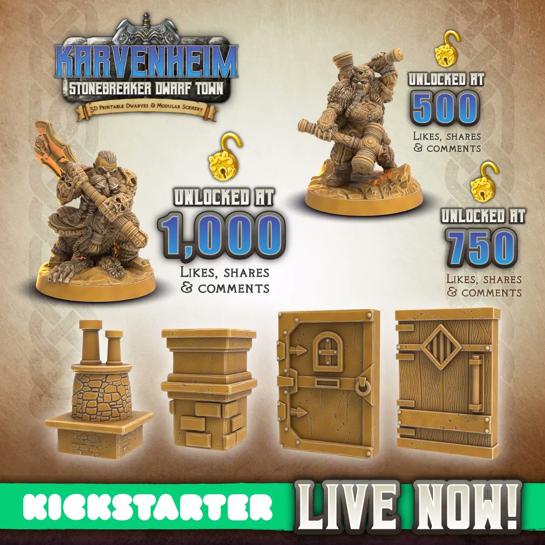 Our backers have been smashing the social stretch goals! You can help add even more awesome stuff to the campaign by liking, sharing and commenting on Karvenheim posts on all our socials!

Get a better look at the latest unlocks: buff.ly/3iUissY

#dnd #dndminiatures