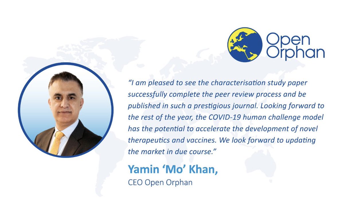 OpenOrphan's tweet photo. “I am pleased to see the characterisation study paper successfully completed the peer review process and be published in such a prestigious journal." - Yamin 'Mo' Khan, CEO, #OpenOrphan
#ORPH #COVID19 #COVID https://t.co/2z3r4TD6DD