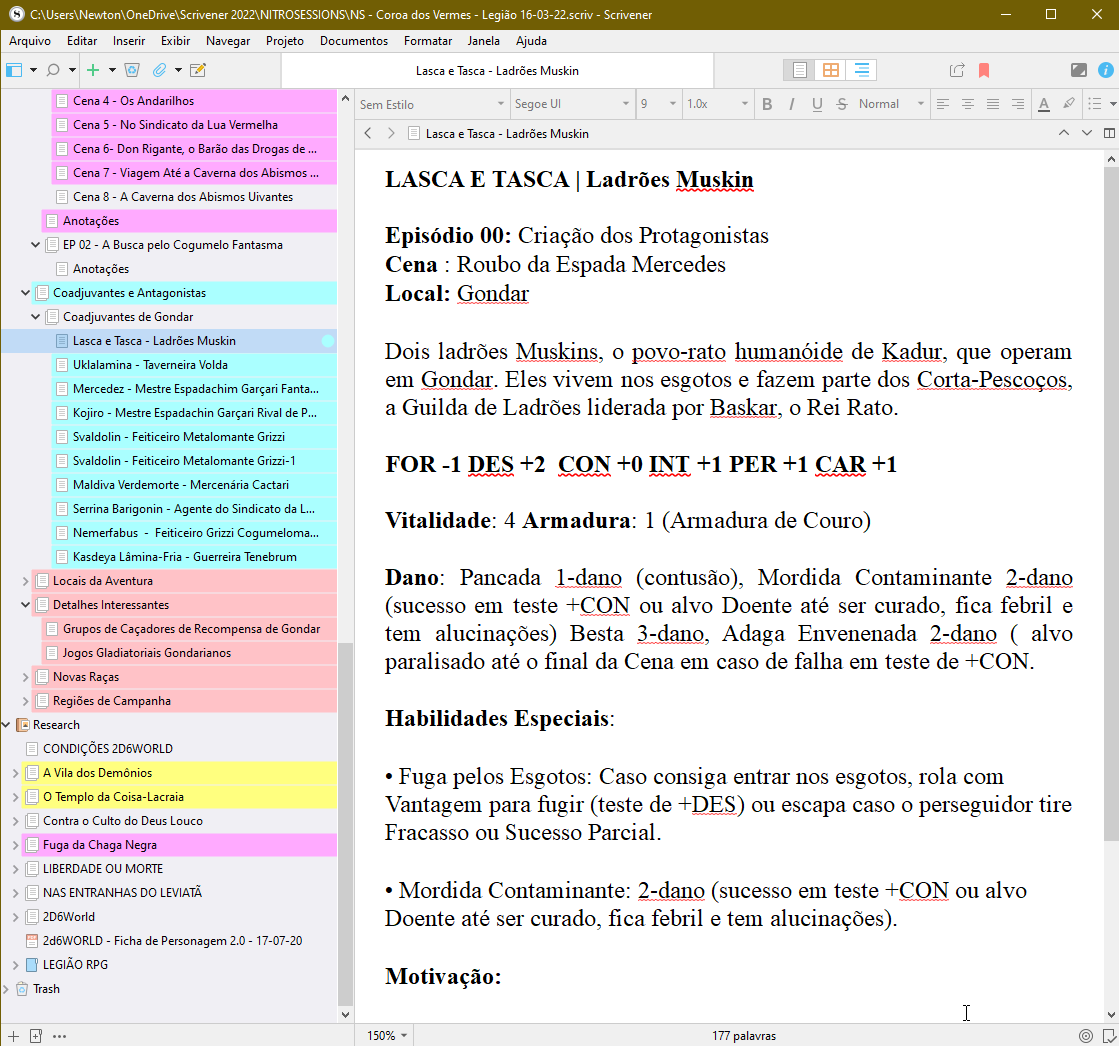tionitro's tweet photo. Milagres da tecnologia! Não sei nem mais como era organizar campanha de RPG sem o SCRIVENER! 😅| Campanha Coroa dos Vermes - Legião RPG 2d6WORLD PbtA #scrivener #2d6world #nitrosessions #RPG https://t.co/8Q4dZTA54b