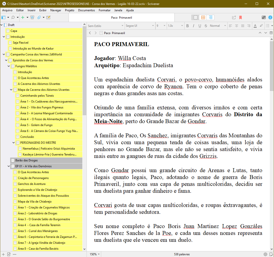 tionitro's tweet photo. Milagres da tecnologia! Não sei nem mais como era organizar campanha de RPG sem o SCRIVENER! 😅| Campanha Coroa dos Vermes - Legião RPG 2d6WORLD PbtA #scrivener #2d6world #nitrosessions #RPG https://t.co/8Q4dZTA54b