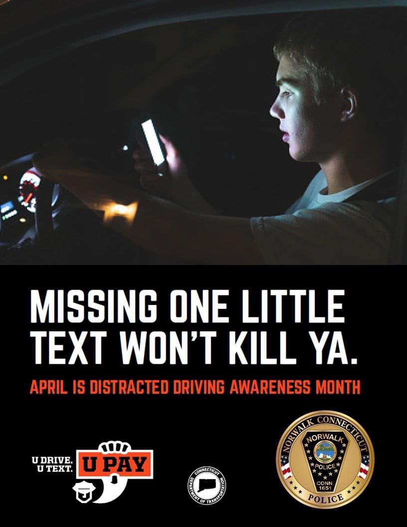 “U DRIVE.U TEXT.U PAY.” campaign begins TODAY, April 1, 2022. #NationalDistractedDrivingAwarenessMonth. Throughout APRIL, officers will be cracking down on motorists who text/text/distract themselves w a hand-held mobile phone while driving. Don't be a FOOL, #PhonesDownEyesUp.