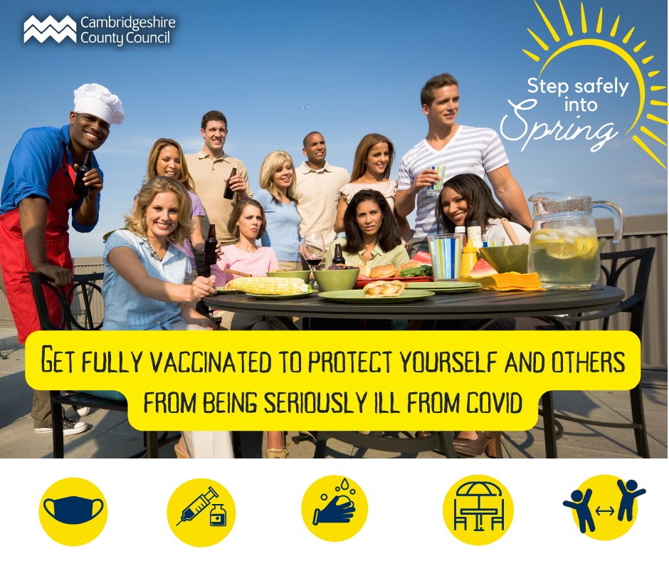 CambsCC's tweet photo. Getting fully vaccinated against Covid-19 is the single best way to protect yourself and others from being seriously ill
Here are three simple ways to #StepSafelyIntoSpring
·Get your vaccine
·Consider wearing face coverings in crowed spaces
·Continue to wash your hands https://t.co/Hk3pmvqIeQ