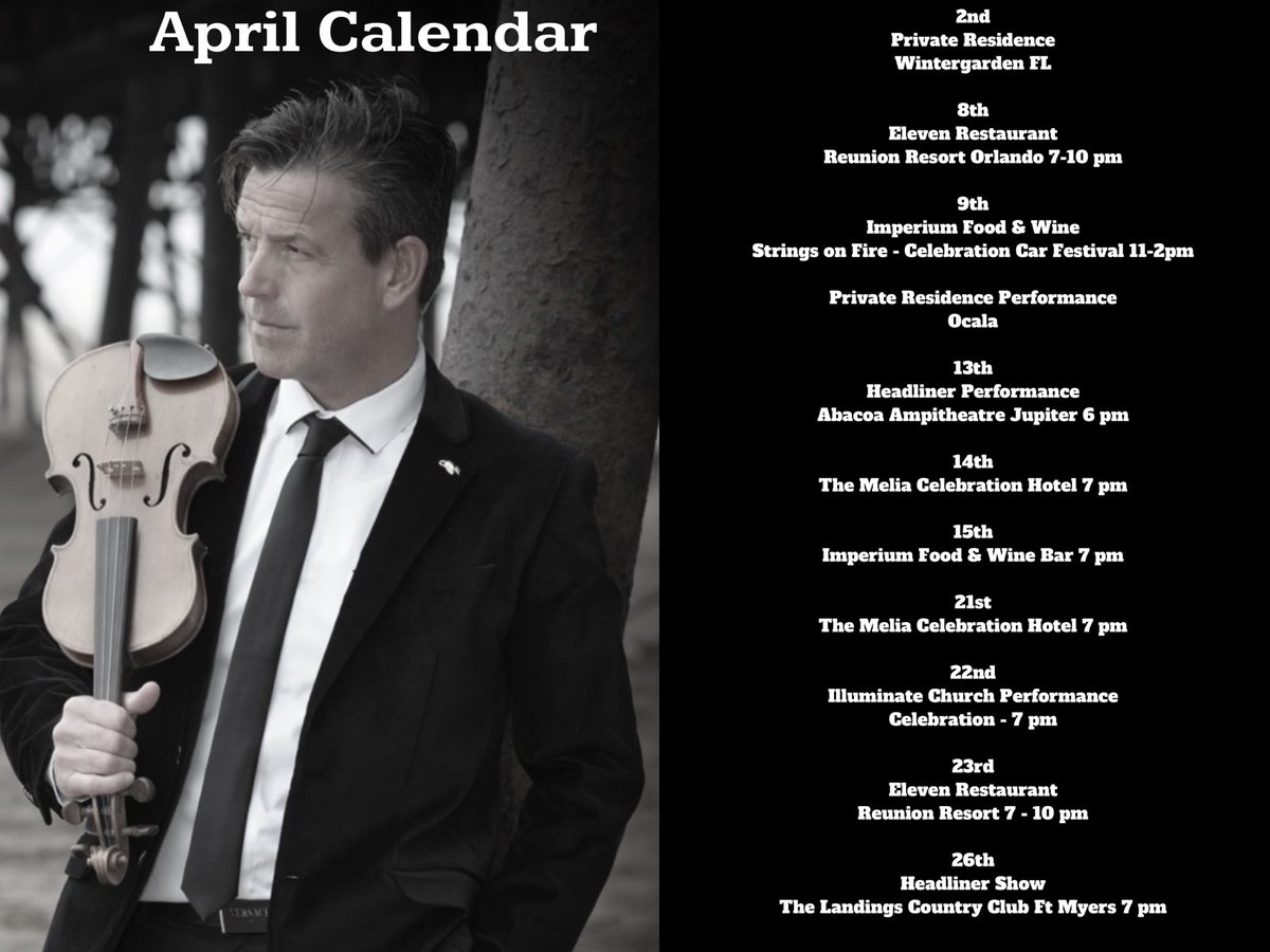 GaryLovini's tweet photo. April dates are now up folks with a special press release to follow regarding my performance on April 13 at The Abacoa Amphitheatre in Jupiter
#garylovini #thekingofstrings #violinshowman #headliner #electricviolinist #violin #livemusic #music #orlandoviolinist #corporateevents https://t.co/nYaSAkH52m