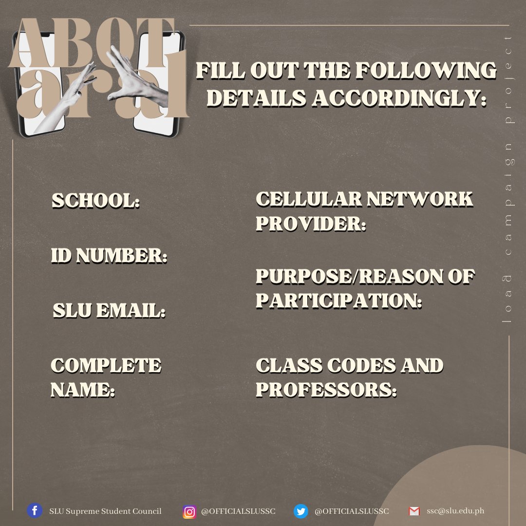 OfficialSLUSSC's tweet photo. 📣 Re-opening of SLU-SSC AbotAral 3.0 📣

If you have any difficulties with your internet connection we hope to be of assistance, please find the details below and we wish you luck. Kaya mo 'to Luwisyano!

(The Abot-Aral Campaign will be open once again from April 1-19, 2022) https://t.co/dIr8tfFdZi