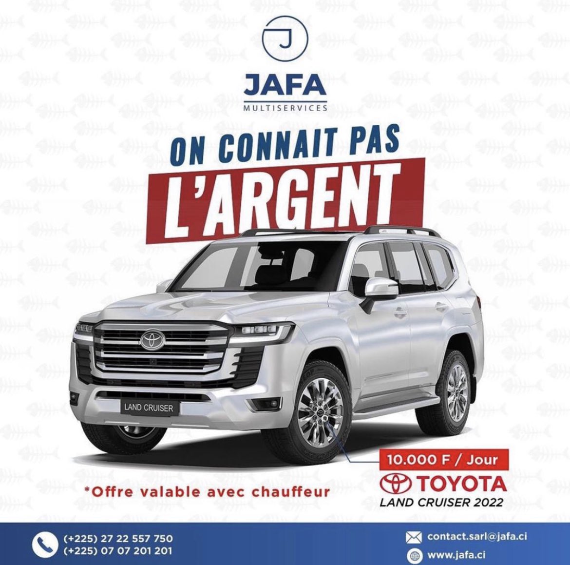 JafaEntreprises's tweet photo. Petit cadeau pour débuter le mois. Land Cruiser à 10.000F la journée. 

#jafaentreprises #landcruiser #april https://t.co/zS53VCy6Bt