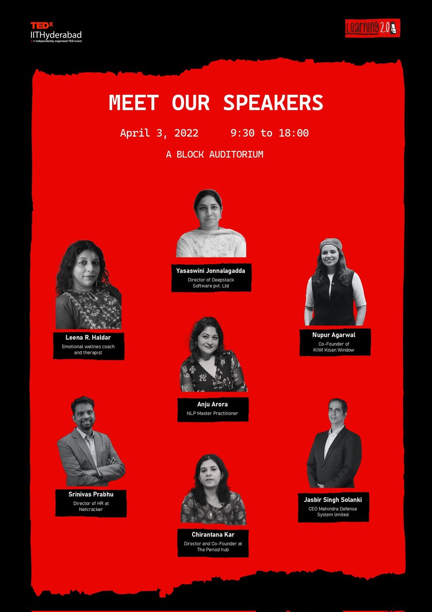 We are proud to announce our erudite speakers for the 6th edition of TEDxIITHYderabad. #thewaitisover
#tedx #IITHyderabad