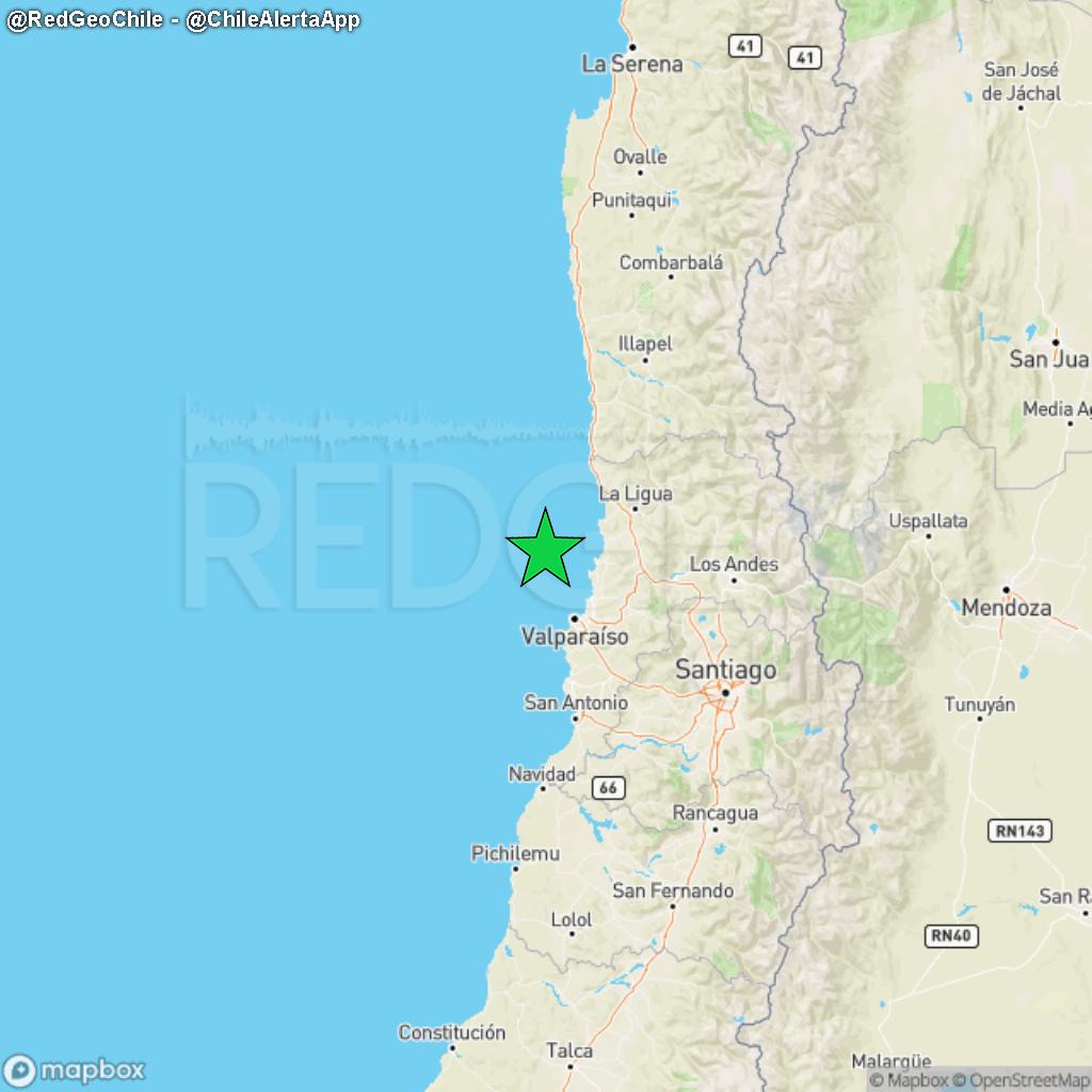 RedGeoChile's tweet photo. REVISADO ⚠️ | Sismo de magnitud 2.8 (Ml) ocurrió a las 07:42:59 horas de hoy, 01/04/2022, a 48 km al noroeste de Valparaíso y a una profundidad de 20.0 kilómetros (Fuente: #CSN).

¿Percibiste el sismo? ¡Repórtalo aquí!: https://t.co/MMfbdtX2AZ. https://t.co/NoJ3LKJfRH