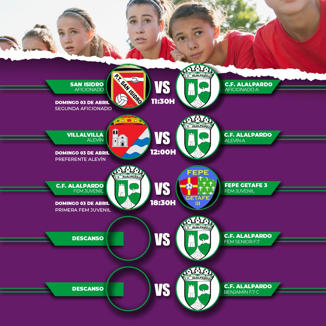 ¡Arranca la jornada! ⚡ 

Comienzan jugando los prebenjamines esta tarde del viernes 1 de abril y sigue la jornada durante todo el fin de semana 😎⚽

¿Te lo vas a perder? 😱

#cfalalpardo
 #obligaciónporaprenderilusiónporganar