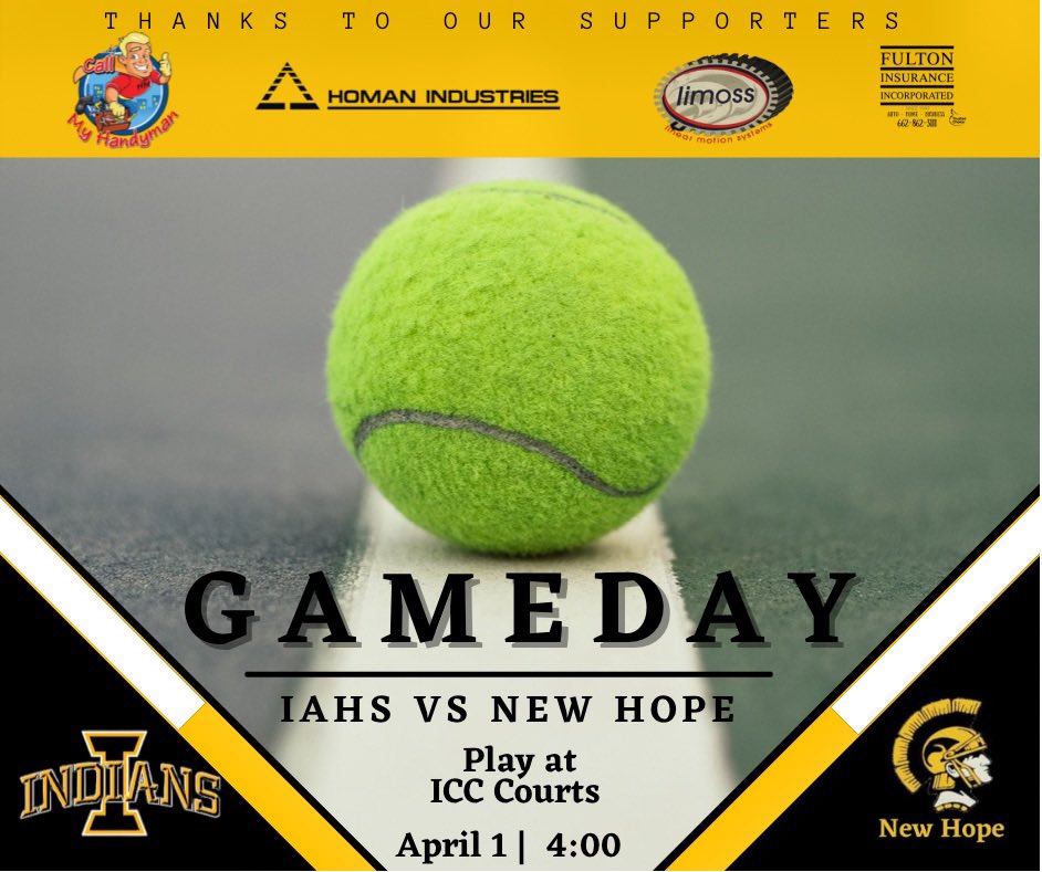 ItawambaAHS's tweet photo. #iahstennis take to the courts today in their final match-up of the regular season. Come out and support your Indians, they’ll be on the courts from 4 til around 7 or after.
Monday IAHS Tennis will play in Round 1 of Division Playoffs
#racketsready #itawamba https://t.co/1jEa6rMSTG