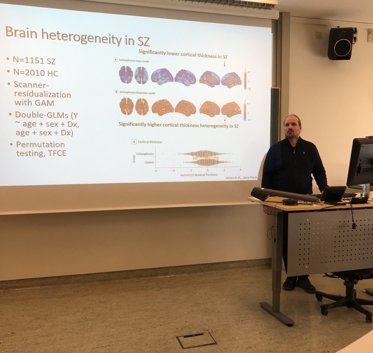 Very inspiring talk entitled "Revealing antecedents of mental illness with population imaging in youth” by NORMENT senior scientist Dag Alnæs at the Bergen fMRI group seminar.<a href="/SFFNORMENT/">Norment</a> , <a href="/bergenfmri/">Bergen fMRI Group</a> , <a href="/Bergen_Center/">Bergen Center for Brain Plasticity</a>, <a href="/larswestlye/">Lars T. Westlye</a>