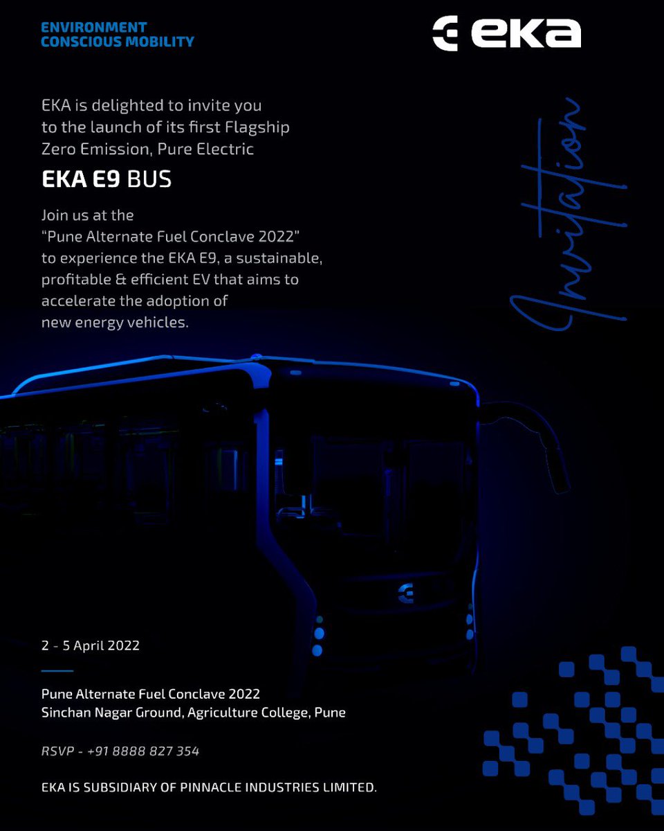 sangrampatil518's tweet photo. One day to go...!!!

Be Smart, Go Electric...!!!

Bharat ki @ekamobility 

Join the "Pune Alternate Fuel Conclave 2022" to experience the #EKA E9...

🚌Safety
🚌Comfort
🚌 Performance
🚌Style
🚌Economy
#ElectricVehicles #electricbus 
@sudhirmehtapune @AUThackeray @arihantmehta29 https://t.co/YnpfoUj8Dh