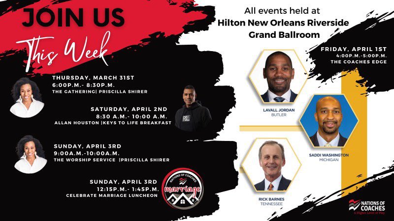 SalukiChaplain's tweet photo. College Basketball Coaches, we are watching for you at the @NABC1927 Convention in New Orleans. The @NationofCoaches booth is #618. Please stop by. https://t.co/eyvzpG9uUx