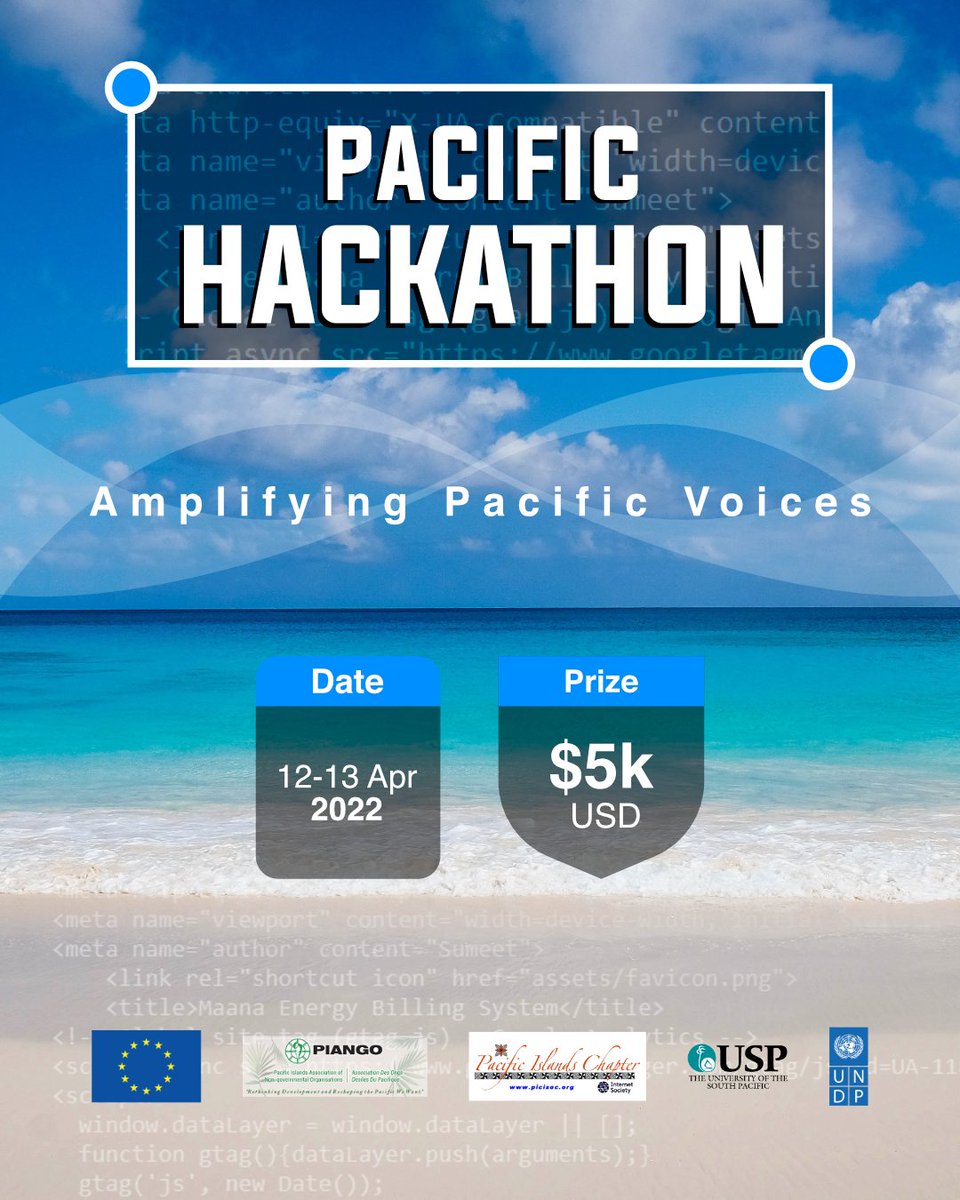 Join the first #Pacific #Hackathon to explore digital solution for civil society 👇🏽 Techhies /Innovators all welcome - contact 📧 cherie.lagakali@gmail.com #AmplifyPacificVoices