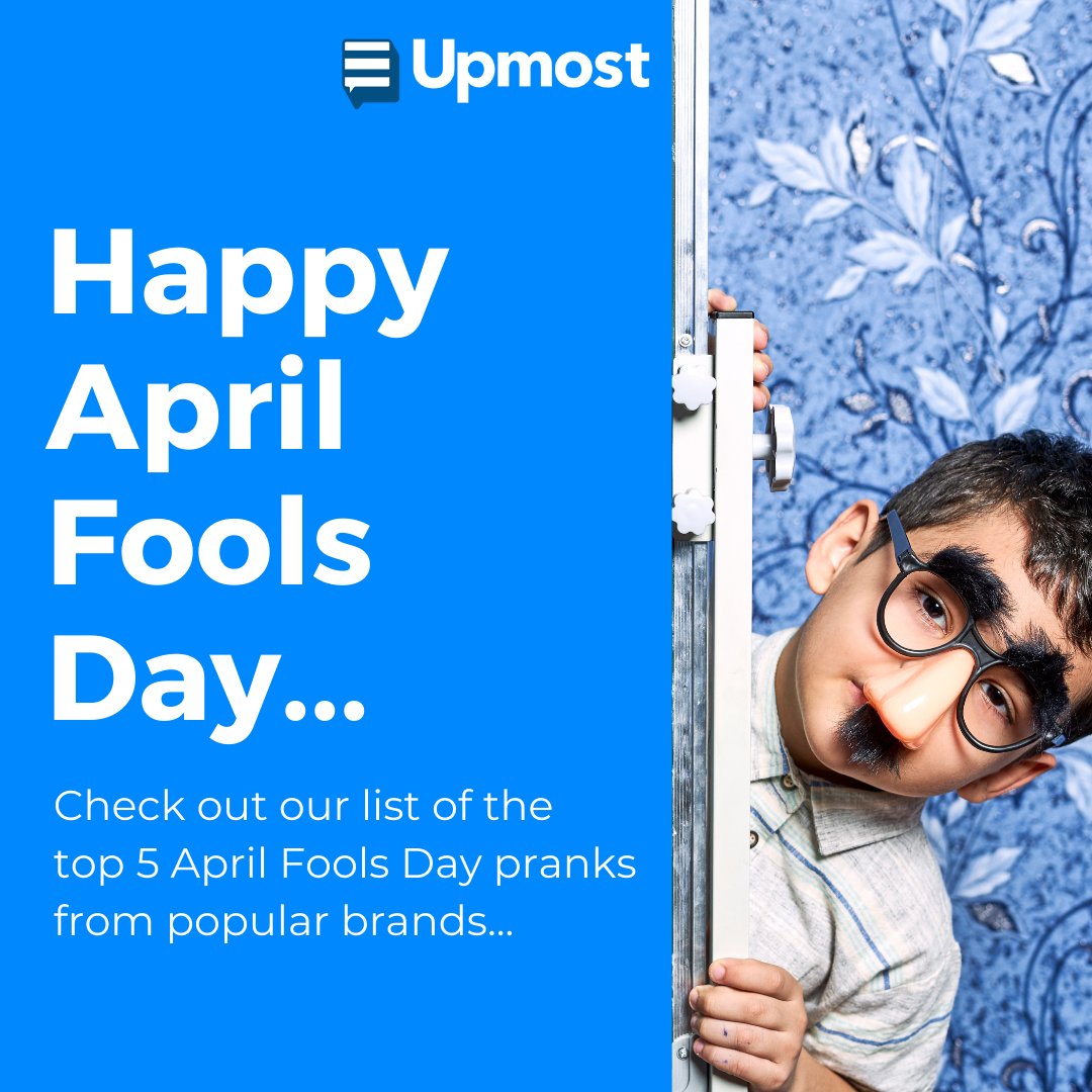 UpmostSocial's tweet photo. Happy April Fools Day! Here is our list of the top 5 April Fools Day pranks from popular brands...whose did you fall for? #aprilfools #pranks #top5 #list #funnyposts #socialmediamarketing #upmost https://t.co/xtzeGt1Xh6