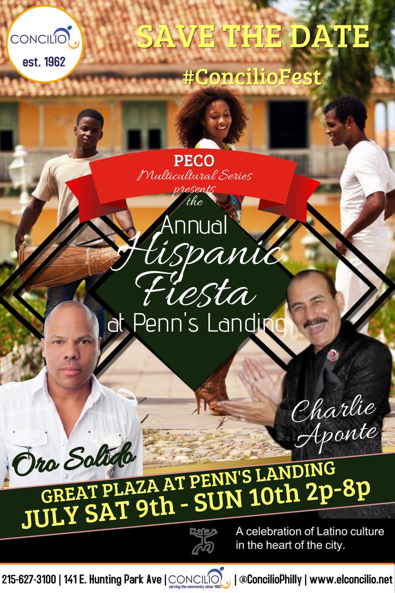 ConcilioPhilly's tweet photo. Concilio's Annual Hispanic Fiesta is ON! July 9TH & 10th at Penn's Landing, celebrating our 60th Anniversary.
#ConcilioFest
#2022HispanicFiesta
#HispanicFiesta
#ElConcilio
#ConcilioPhilly
#LatinoWeekendExperience https://t.co/DCA1fug4YN
