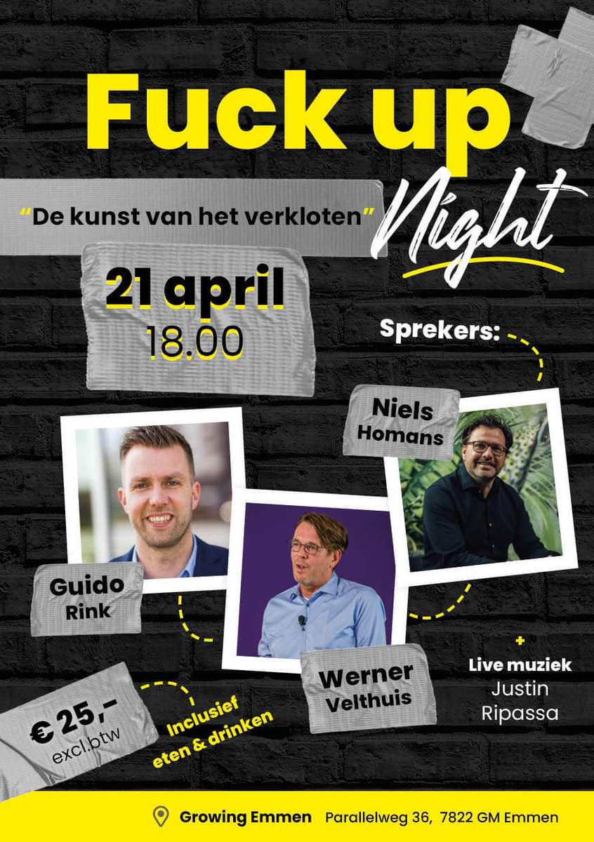 GrowingEmmen's tweet photo. Na 1 dag al 50% van de tickets verkocht. Fuck Up Night Emmen. Een avond over de kunst van het verkloten. Meld je aan via de link.

https://t.co/6DCYyiLFvP https://t.co/l5UjMhOARX
