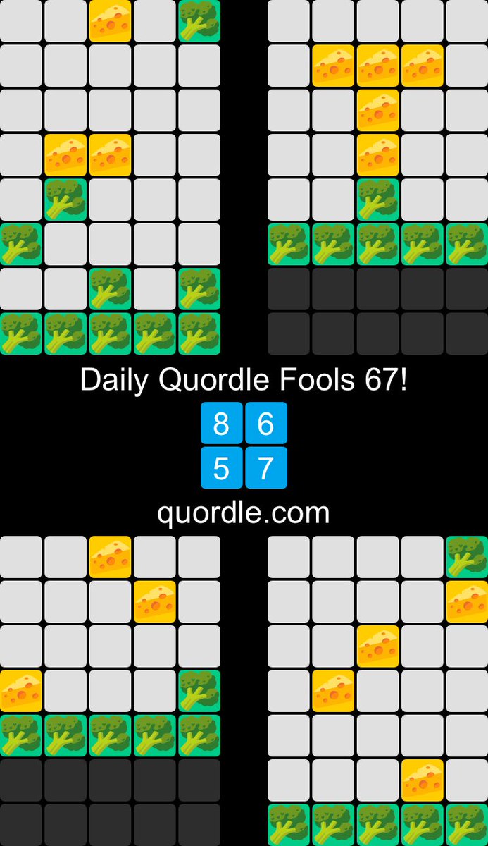 ShaunyB07's tweet photo. Daily Quordle Fools 67!
8️⃣6️⃣
5️⃣7️⃣
https://t.co/rsLk5FrXXp https://t.co/GK2v8VU43V