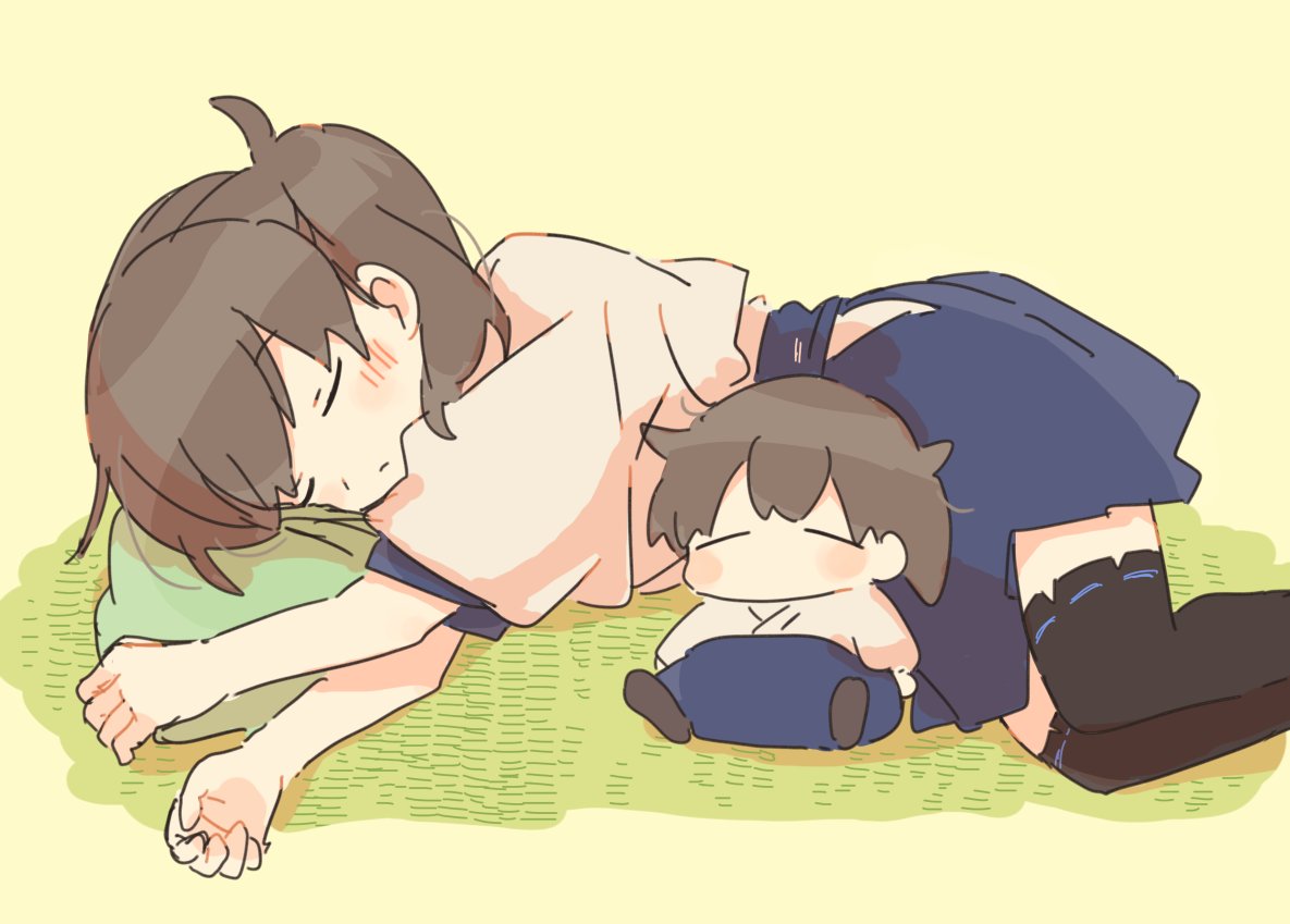 kaga (kancolle) japanese clothes blue hakama 2girls multiple girls sleeping closed eyes hakama  illustration images