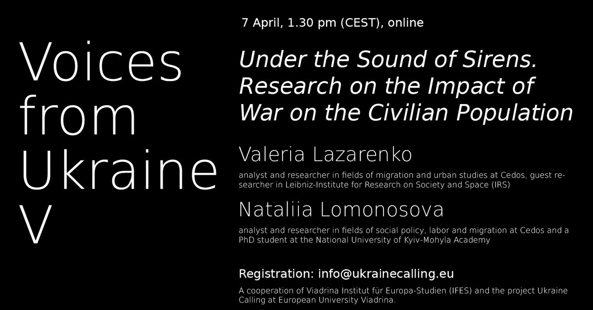 UkraineCalling's tweet photo. Join us on for the presentation of a survey aimed to document people’s experiences, thoughts, and feelings during the first days of the full-scale war in Ukraine, conducted by our colleagues from @cedos More info and registration: https://t.co/8VL7oL6dm8 
@Viadrina_IFES @viadrina https://t.co/UApXyBldxU