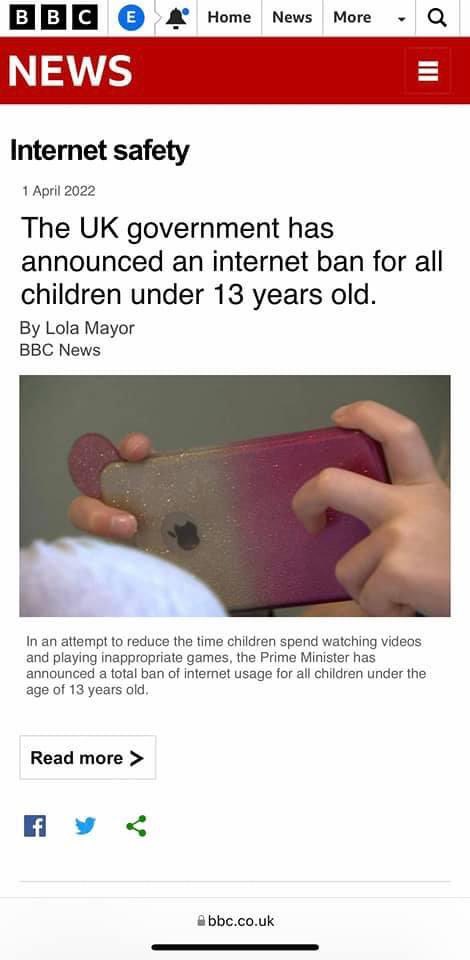 YouMatterJe's tweet photo. Admittedly this was (clearly! 😂) an APRIL FOOLS! Conversation starter: Students have been musing this term a lot re the benefits of having internet free / social media free time for wellbeing. What does your young person think about that? Is it something they would consider? https://t.co/fKchzJZZne