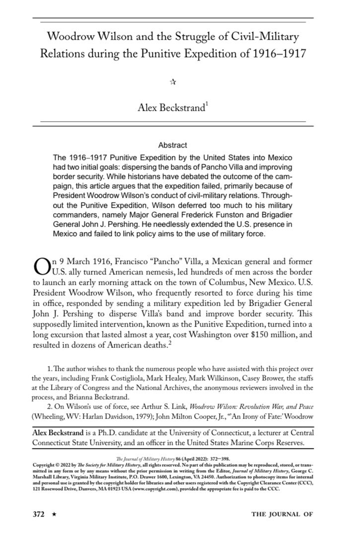 Alex J. Beckstrand (@alexbeckstrand) on Twitter photo Excited to see my article published in the new issue of the Journal of Military History from <a href="/SMH_Historians/">SMH Historians</a>. Many thanks to everyone who helped along the way at <a href="/VMIHistoryDept/">VMI Dept. of History</a> and <a href="/UConnHistory/">UConn History Dept</a>. Excited to see my article published in the new issue of the Journal of Military History from <a href="/SMH_Historians/">SMH Historians</a>. Many thanks to everyone who helped along the way at <a href="/VMIHistoryDept/">VMI Dept. of History</a> and <a href="/UConnHistory/">UConn History Dept</a>.