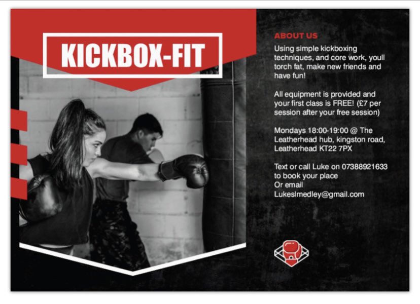 leatherheadhub's tweet photo. Get fit with a new Kickbox-Fit class starting at the Leatherhead Community Hub on Mondays from 6-7pm - starting Monday 4th April. With a variety of methods and core exercises you’ll lose weight and tone up while having fun! First session free! https://t.co/gvHbOO5zEh