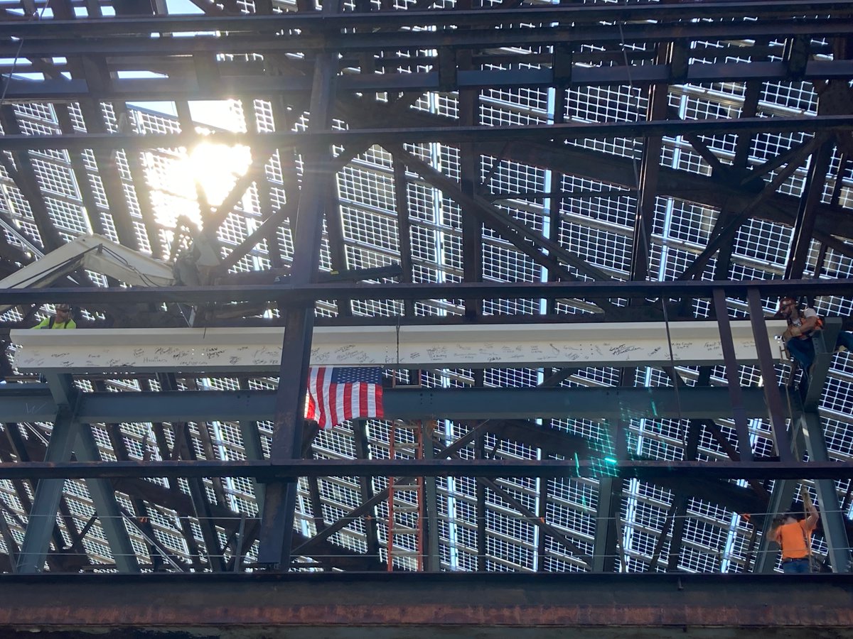 RIDC_SWPA's tweet photo. The final steel beam has been raised into place at #RIDCMill19’s third building! Thank you @ACE_Fitzgerald, @PADCEDnews Acting Secretary Neil Weaver, @CoreyOConnorPGH and our construction team for joining us at our beam signing and placement ceremony yesterday. https://t.co/Ip0zeR384O