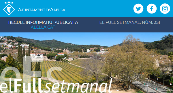 ajalella's tweet photo. 📣 Ja podeu consultar El Full Setmanal amb notícies de l'Ajuntament i l'agenda d'activitats #Alella #Maresme #ElFullSetmanal 

ℹ️ Més informació: https://t.co/P6MwwhfL9b https://t.co/NqI4PgxmuJ