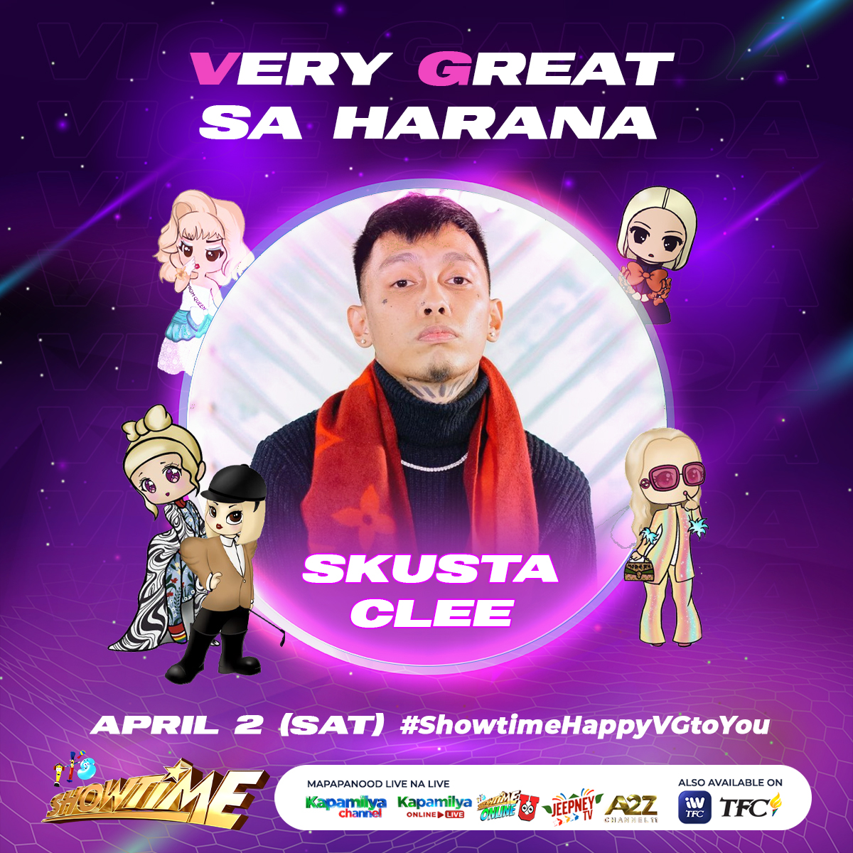 itsShowtimeNa's tweet photo. Madlang People! Abangan ang VERY GREAT na HARANA for our Kween this VG Day with SKUSTA CLEE sa It's Showtime! #ShowtimeHappyVGtoYou 💜✨ https://t.co/UULCadc4wa