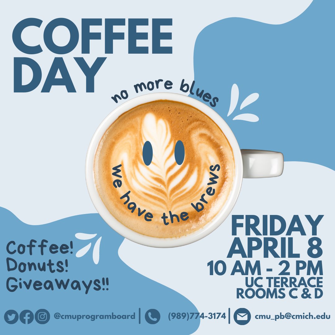 CMUProgramBoard's tweet image. In need of a pick me up? We have a coffee day next week! ☕️🍩Stop by the UC terrace rooms for some fun :)